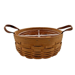 Longaberger 2001 Round Basket With Leather Handles Divided Protector 10 Inch
